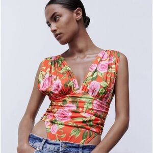 ZARA FLORAL PRINTED BODYSUIT NWOT SMALL